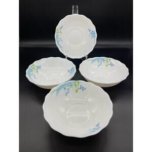 Vintage Gold Coast Set of 4 Cereal Bowls White & Blue Butterflies Flowers 6 1/8"